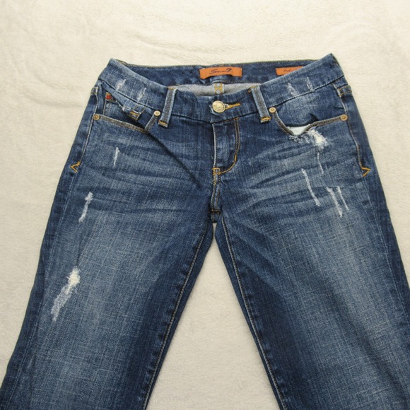 Seven 7 Jeans Womens 26 Medium Wash Denim Low Rise Bootcut Fade Whisker 27x28 - Picture 6 of 13